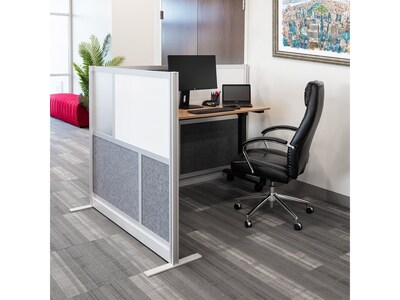 Luxor Workflow Series 4-Panel Modular Room Divider System Add-On Wall with Whiteboard, 48"H x 53"W, Gray/Silver