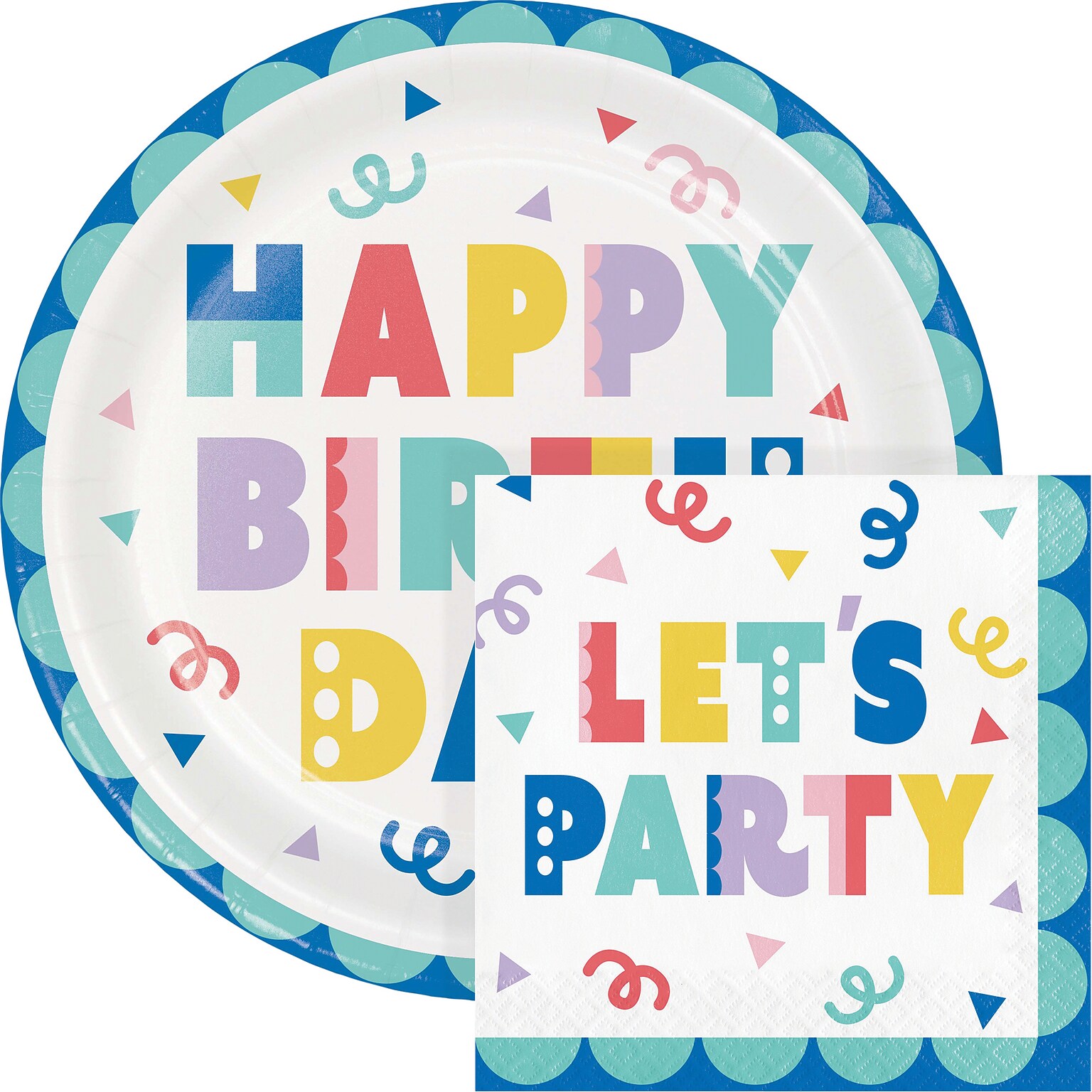 Creative Converting Party Patterns Birthday Plates and Napkins Kit, Multicolored, 48/Pack (DTC9507E2G)