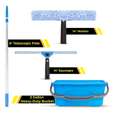 Gritt Commercial Pro Window Washing Kit with 14 Squeegee, 14 Washer, 6 Telescopic Pole and 3-Gallon Bucket (GRI137B-6F-14)