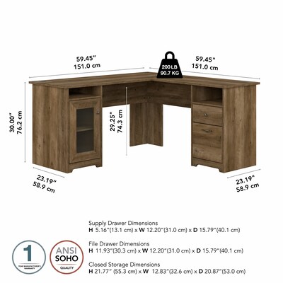 Bush Furniture Cabot 60"W Wood L-Shaped Computer Desk, Reclaimed Pine (WC31530K)