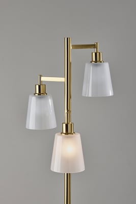 Adesso Gio 65"H Antique Brass Floor Lamp with White Glossed Glass Shades (3312-21)