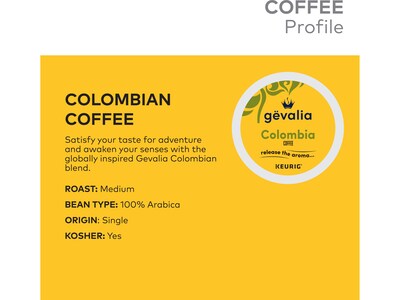 Gevalia Colombia Coffee Keurig K-Cup Pods, Medium Roast, 96/Box (5304CT)