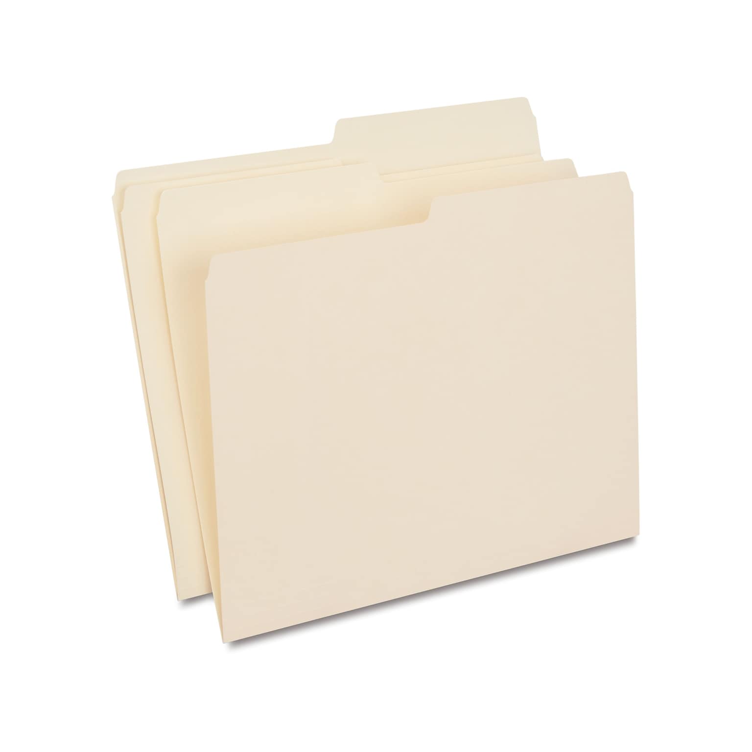 Quill Brand® File Folders, 1/2-Cut Assorted, Letter Size, Manila, 100/Box (740135)