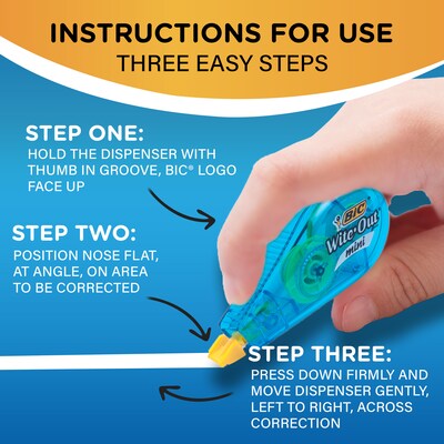 BIC Wite-Out Mini Correction Tape, White, 3/Pack (WOTMP31-WHI)