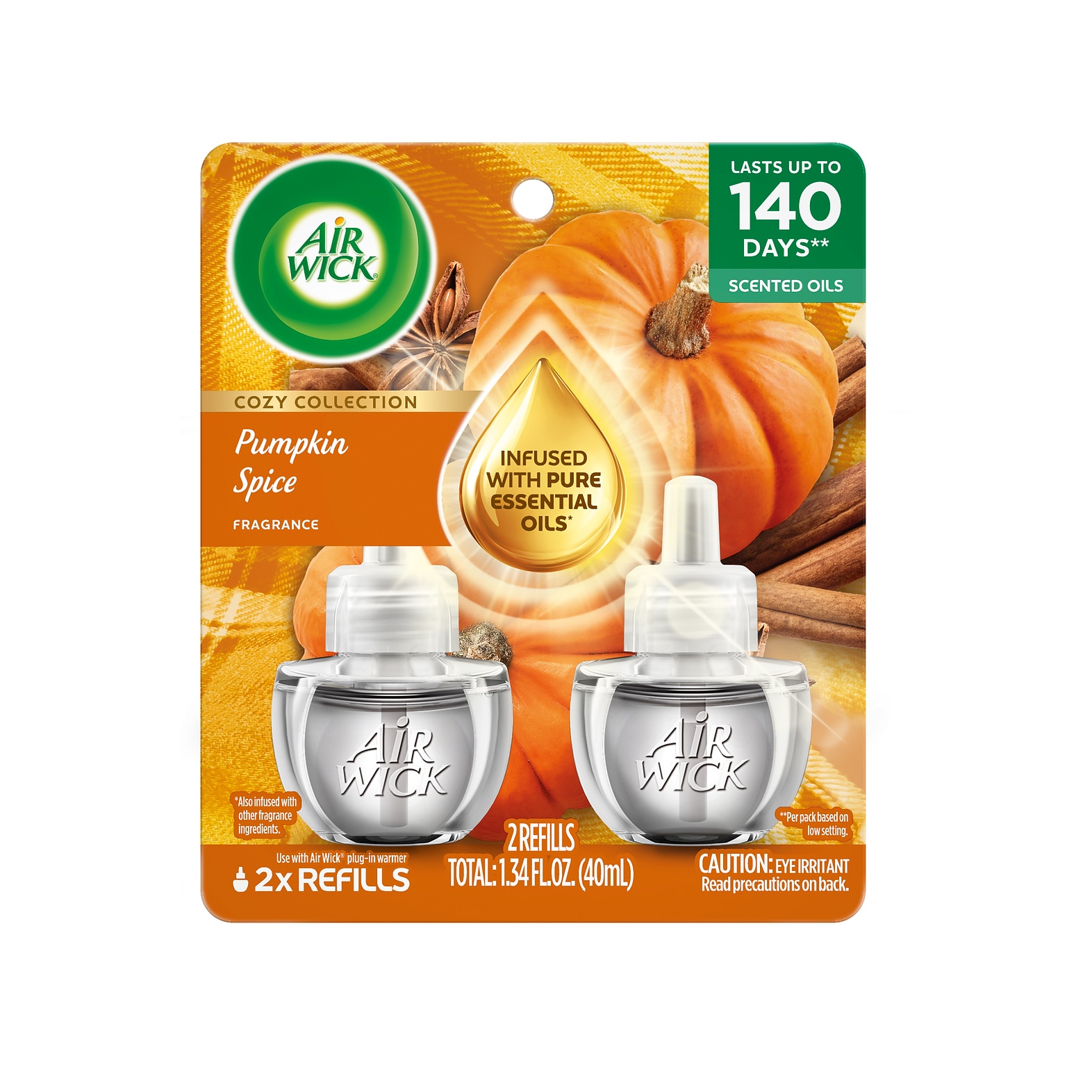 Air Wick Plug In Scented Oil Warmer Refill, Pumpkin Spice, 0.67 oz., 2/Pack (62338-01435)