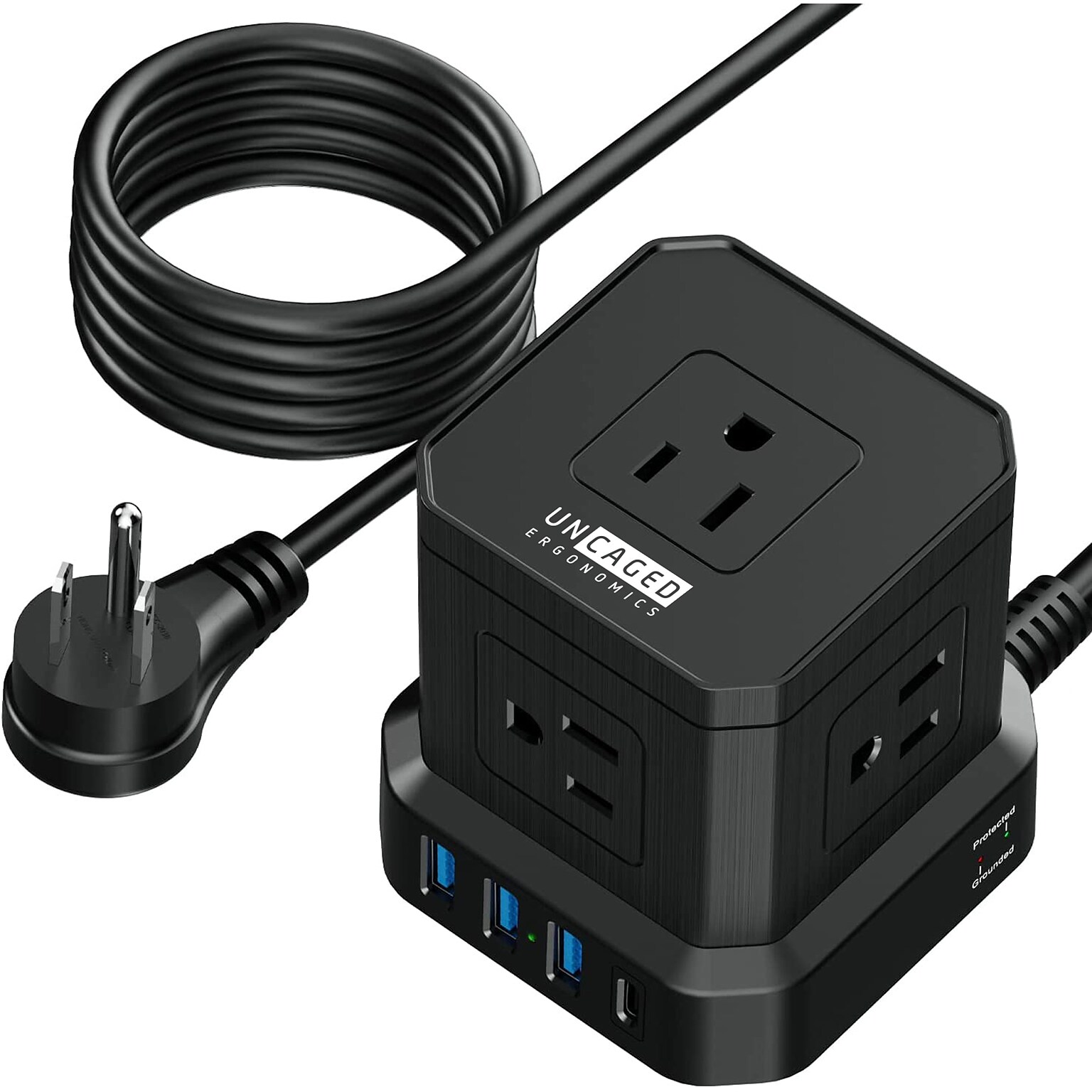Uncaged Ergonomics Cube 5-Outlet 4-USB Port Surge Protector, 10, Black (PC-b-c)