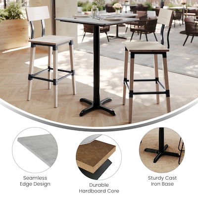 Flash Furniture Acadia Wooden Dining Table with X-Base, 23.75"D x 29.75"W, Gray Faux Concrete/Black Base (ST2430CGT2222B)