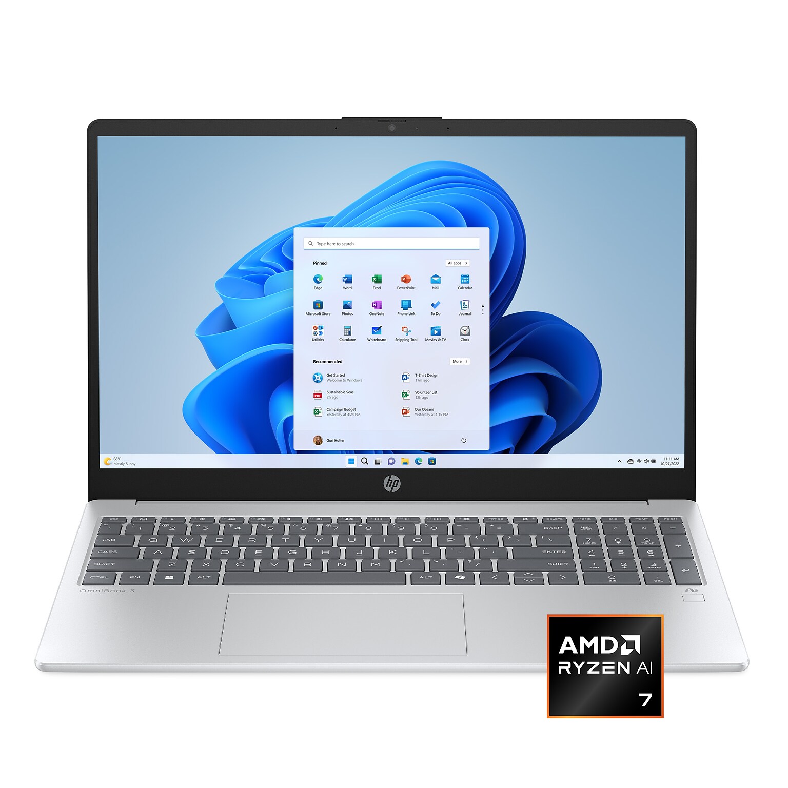 HP OmniBook 3 15.6 FHD Laptop, Copilot+ PC, AMD Ryzen AI 7 350, 32GB RAM, 1TB SSD, +11.5 Hour Battery, Windows 11 Home