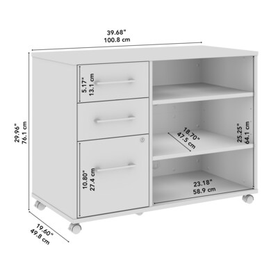 Bush Business Furniture Hustle 30"H Storage Cabinet with 3 Shelves, 3 Drawers, White (HUF140WHSU)