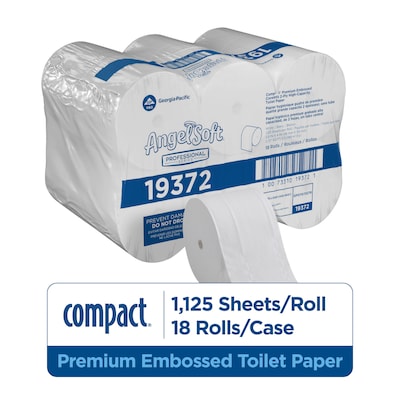 Angel Soft Professional Series Compact Recycled Coreless Toilet Paper, 2-Ply, White, 1125 Sheets/Roll, 18 Rolls/Carton (19372)