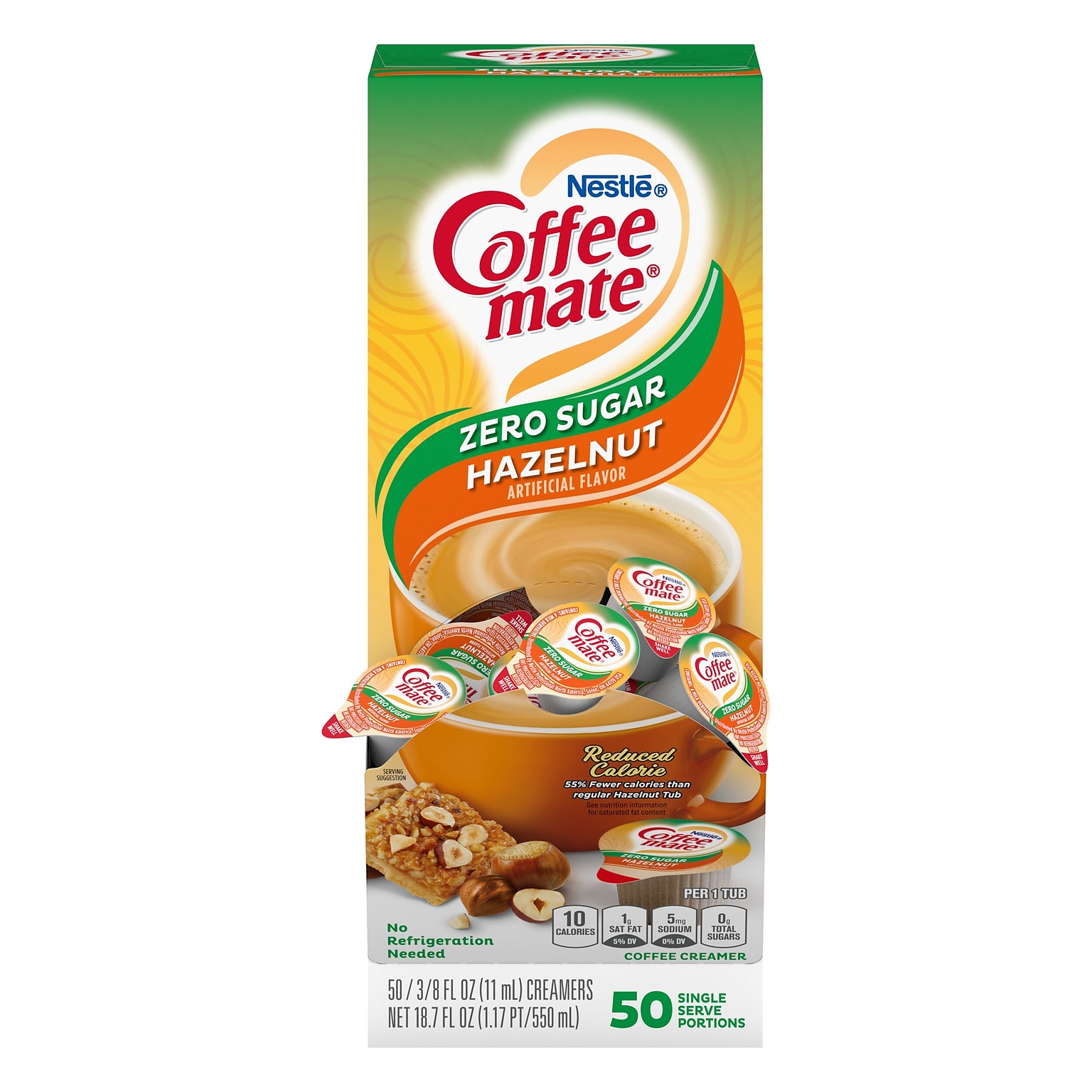 Coffee mate Zero Sugar Hazelnut Liquid Creamer, .375oz., 50/Box (NES98468)