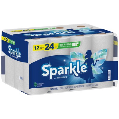 Sparkle Tear-A-Square Double Paper Towels, 2-ply, 110 Sheets/Roll, 12 Rolls/Pack (223535)