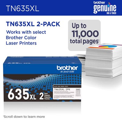 Brother TN635XL Black High Yield Toner Cartridges, 2/Pack (TN635XL2PK)