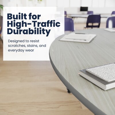 Flash Furniture Wren Kidney Activity Table, 96" x 48", Height Adjustable, Light Gray Top/Silver Frame (XUA4896KDLGTAC)