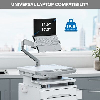 Mount-It! MedHub Mobile Medical Cart Workstation with Drawers, Laptop Arm, and Locking Caster Wheels, White/Grey (MI-16027)