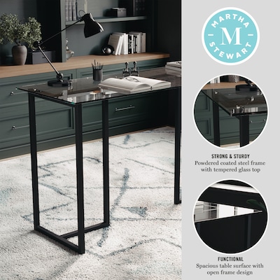 Martha Stewart Eli 47"W Glass/Steel Home Office Desk, Clear/Oil-Rubbed Bronze (XUDK1BK)