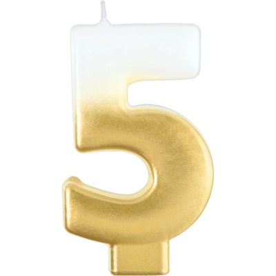 Party City Number 5 Birthday Candle, White/Gold (AM171064)