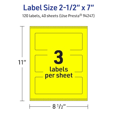 Avery Rectangle Laser/Inkjet Multipurpose Labels, 2.5" x 7", Neon Yellow (120/Box)