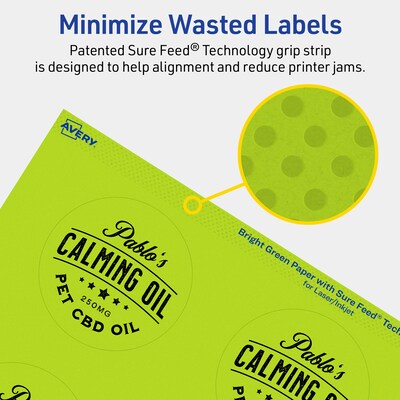 Avery Laser/Inkjet Multipurpose Circle Labels, 2.75" Dia., Bright Green, 60/Pack (94512)