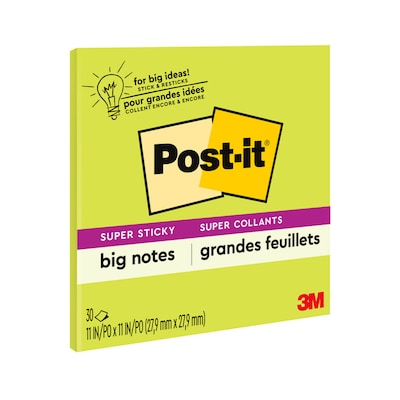 Post-it Big Notes Sticky Notes, 11" x 11", Green, 30 Sheets/Pad (BN11G)