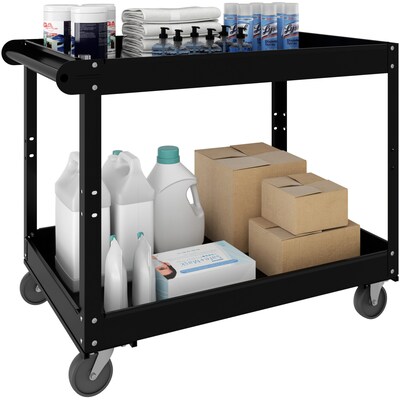 Lorell 2-Shelf Metal Mobile Utility Cart with Caster Wheels, Black (LLR59690)