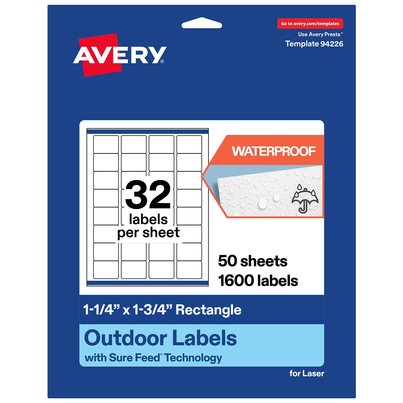Avery Waterproof Rectangle Laser Multipurpose Labels, 1.25 x 1.75, White, 1600/Box (19479399262)