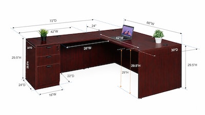 Boss Office Products 66 L-Shaped Desk with File Pedestal, Mahogany (GROUPA20-M)