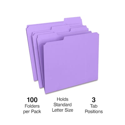 Staples® Reinforced File Folders, 1/3 Cut Tab, Letter Size, Purple, 100/Box (TR508945)