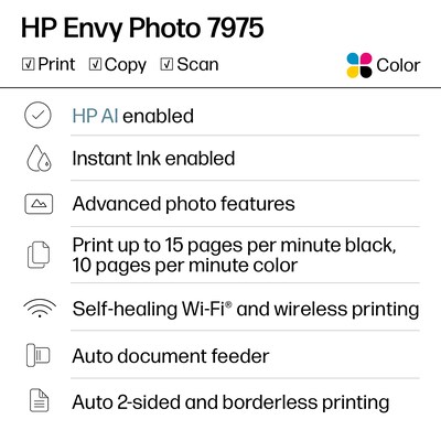 HP Envy Photo 7975 Wireless Color Inkjet Photo All-in-One Printer, Scan, Copy, 3 months free Instant
