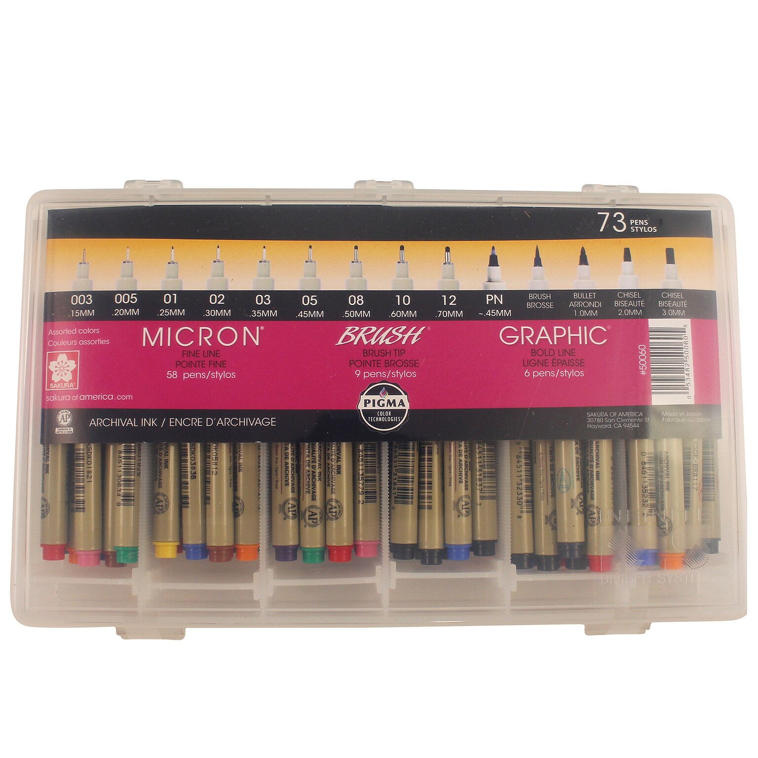 Sakura Ink Micron Brush Pens, Assorted Colors, 73/Pack (SAK50060)