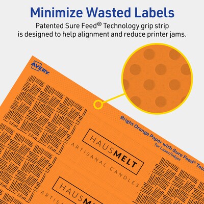Avery Laser/Inkjet Multipurpose Rectangle Labels, 1.75" x 7.75", Bright Orange, 50/Pack (94232)