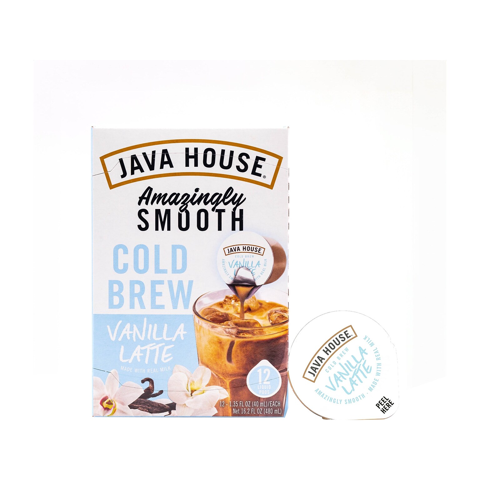 Java House French Vanilla Latte Cold Brew Coffee Pods, Medium Roast, 12/Carton (FC900L20)