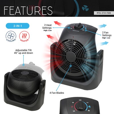 Techni Home Dual Comfort 2-in-1 Desk Fan, 2 Speed, Black (RTA-21H-FAN)