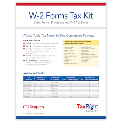ComplyRight TaxRight 2023 W-2 Tax Form Kit with Envelopes, 6-Part, 10/Pack (SC5650E10)