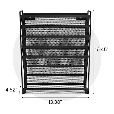 TRU RED Mesh Letter Wall File, 5-Pocket Hanging File Organizer, Black – Vertical Wall-Mounted Mail & Document Holder