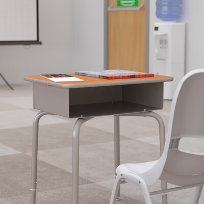 Flash Furniture Billie 24"W Student Desk with Open Front Metal Book Box, Walnut/Silver (FDDESKGYWAL)