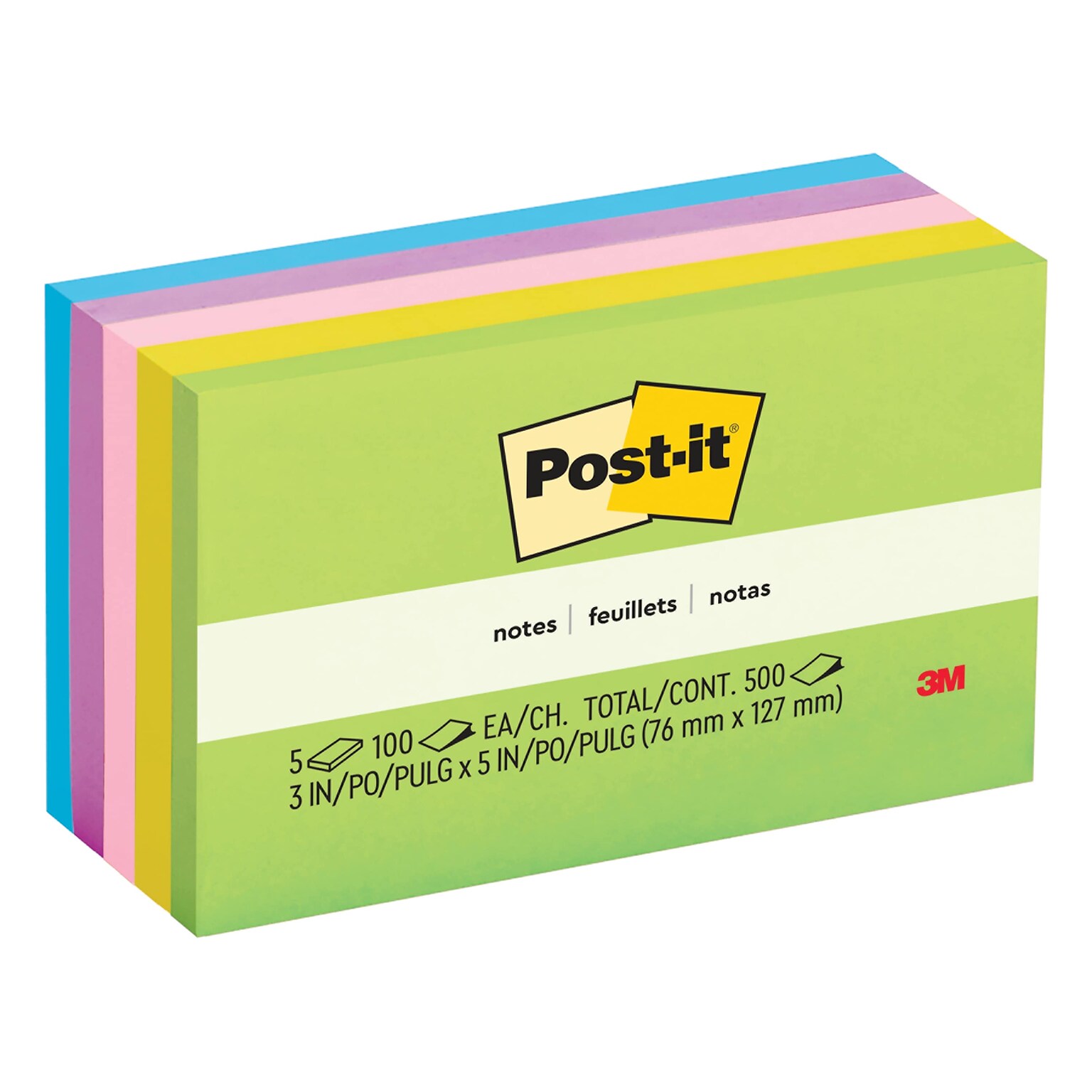 Post-it Notes, 3 x 5, Floral Fantasy Collection, 100 Sheet/Pad, 5 Pads/Pack (6555UC)