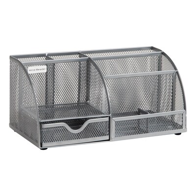 Mind Reader 7-Compartment Metal Desk Organizer File and Accessory Storage, Silver (JOEORG-SIL)