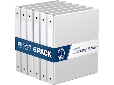 Davis Group Premium Economy 1 3-Ring Non-View Binders, White, 6/Pack (2311-00-06)