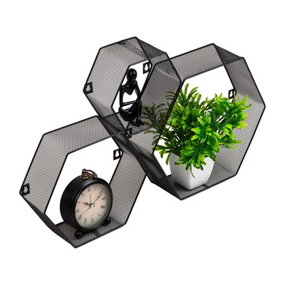 Mind Reader 3-Shelf Metal Honeycomb Hexagon Floating Shelves, Black, 3/Set (WALL3PC-BLK)