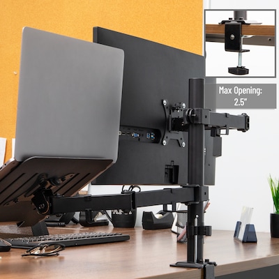 Mind Reader Adjustable Dual Arm Monitor and Laptop Desk Mount for 17" - 32", Black (ARMTAB-BLK)