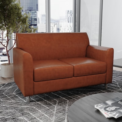 Flash Furniture Hercules Diplomat LeatherSoft Loveseat, Cognac/Chrome Legs (BT8272CGCHR)