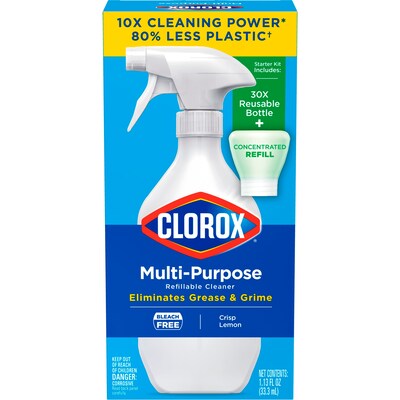 Clorox Multipurpose Degreaser Cleaner Refillable Starter Kit, Crisp Lemon Scent, 1.13 Fl. Oz. (60160