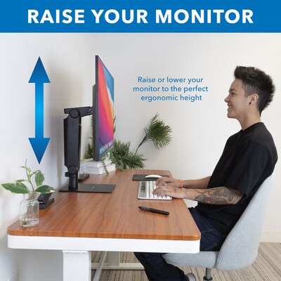 Mount-It! Adjustable Freestanding Single Monitor Arm with Height Adjustment, 17"–32", Black (MI-2757)