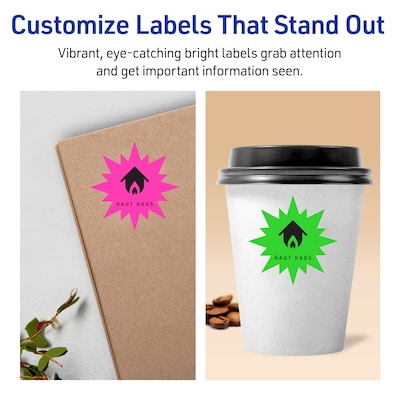 Avery Sure Feed Laser Burst Label, 2 1/4" Dia, Assorted Neon, 180 Labels/Pack (5995)