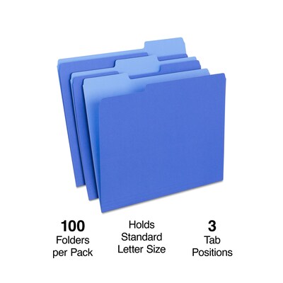 Quill Brand® File Folders, Assorted Tabs, 1/3-Cut, Letter Size, Blue, 100/Box (740913BE)