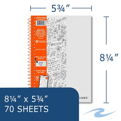Whitelines Journal, 75.75" x 8.25", Dotted Ruled, Gray, 70 Pages, 12/Carton (17006cs)