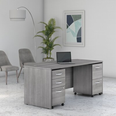 Bush Business Furniture Studio C 72"W Bow Front Desk with Mobile File Cabinets, Platinum Gray (STC012PGSU)