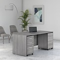 Bush Business Furniture Studio C 72W x 36D Bow Front Desk with Mobile File Cabinets, Platinum Gray (