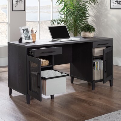 Sauder Tiffin Line 60"W Double Pedestal Desk, Raven Oak (433266)